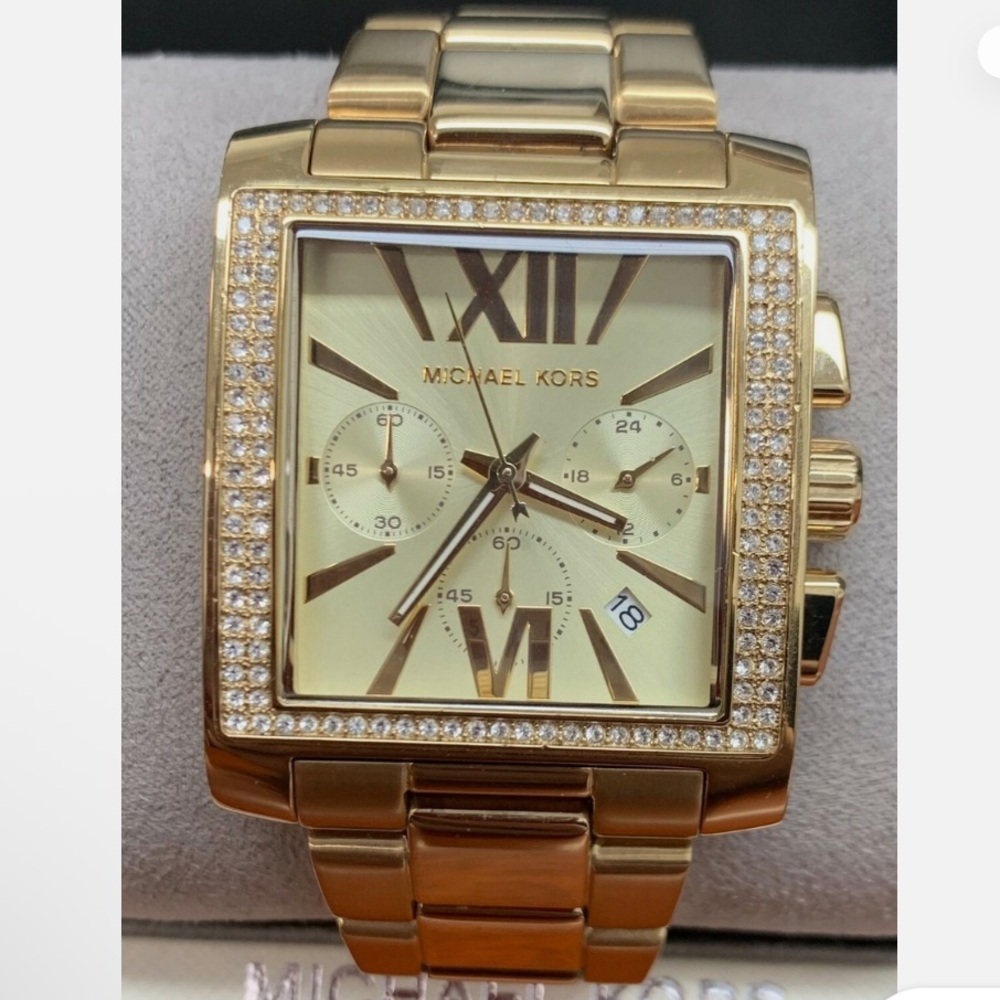 OBO~ Michael Kors Gold Square Watch with Crystal Details